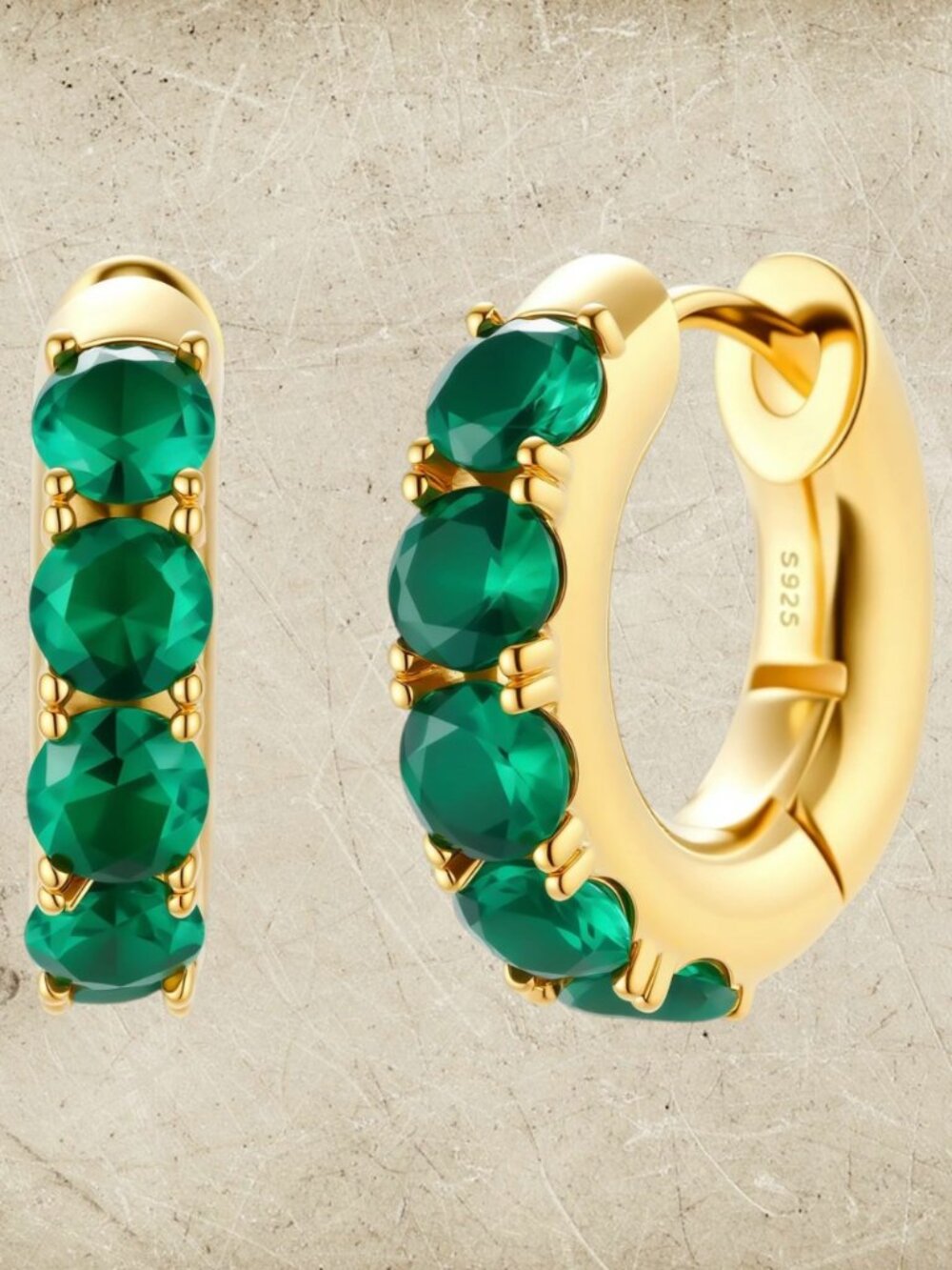 Simply Savvy Emerald CZ Huggie Hoops 18K Gold Plated Sterling